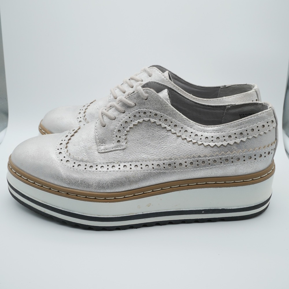 Seven Dials Bennett Silver Metallic Platform Wingtip Brogue Oxford Shoes 7.5M - Picture 5 of 12